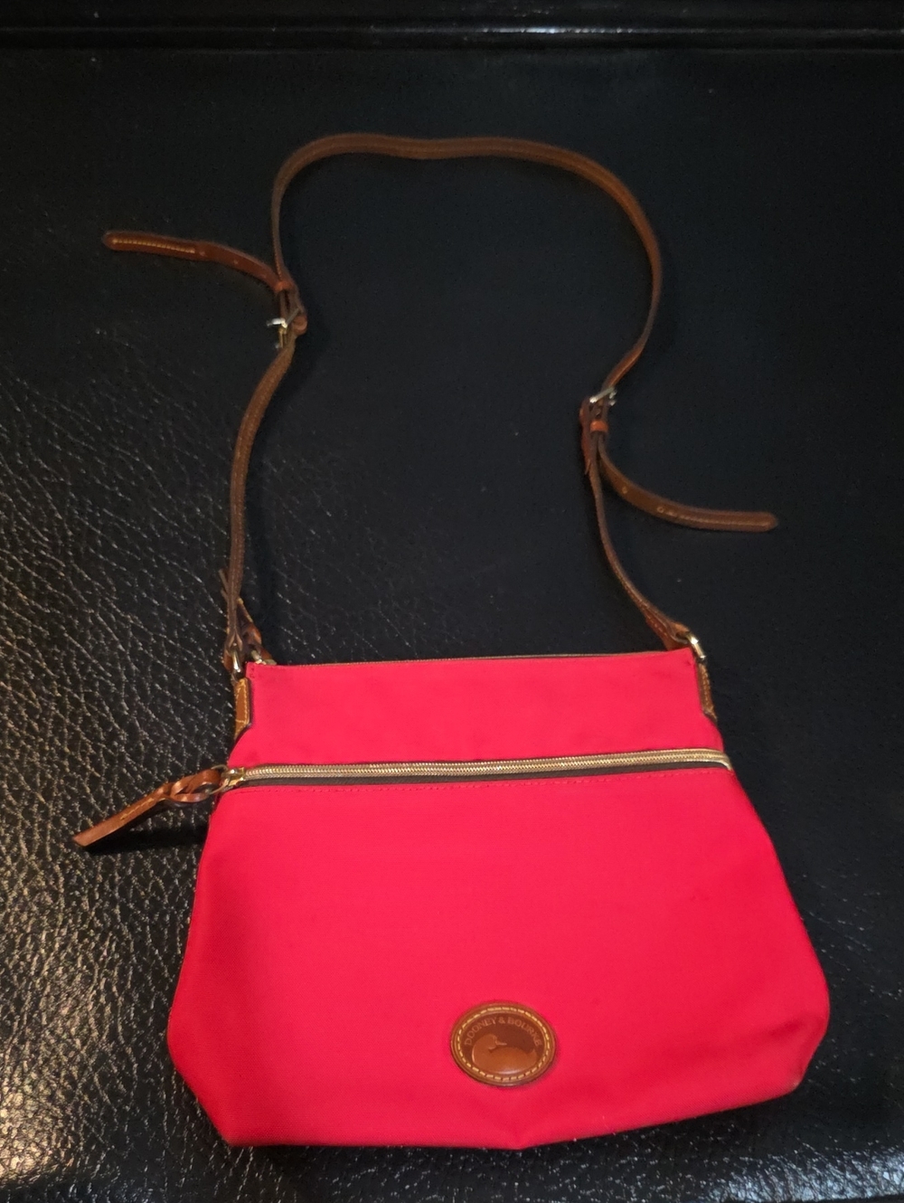 Dooney & Bourke Red Crossbody with Brown Leather Trim